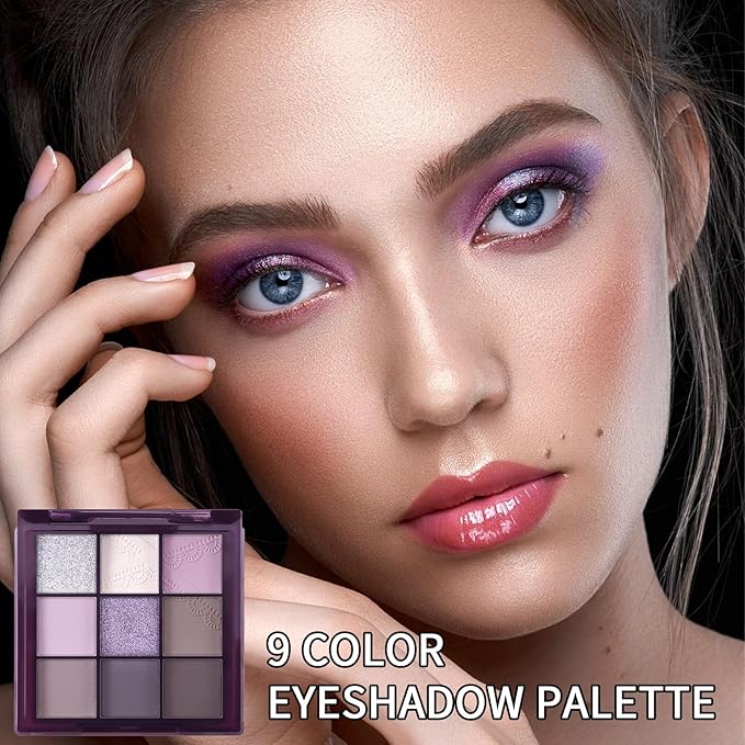 Erinde 9 Colors Eyeshadow Palette, Matte Shimmer Glitter Eye Shadow Palette Makeup, Highly Pigmented Long Lasting Waterproof, Natural Neutral Nude Eyeshadow Make Up Pallet, Purple Dreamscape-Velvo Beauty
