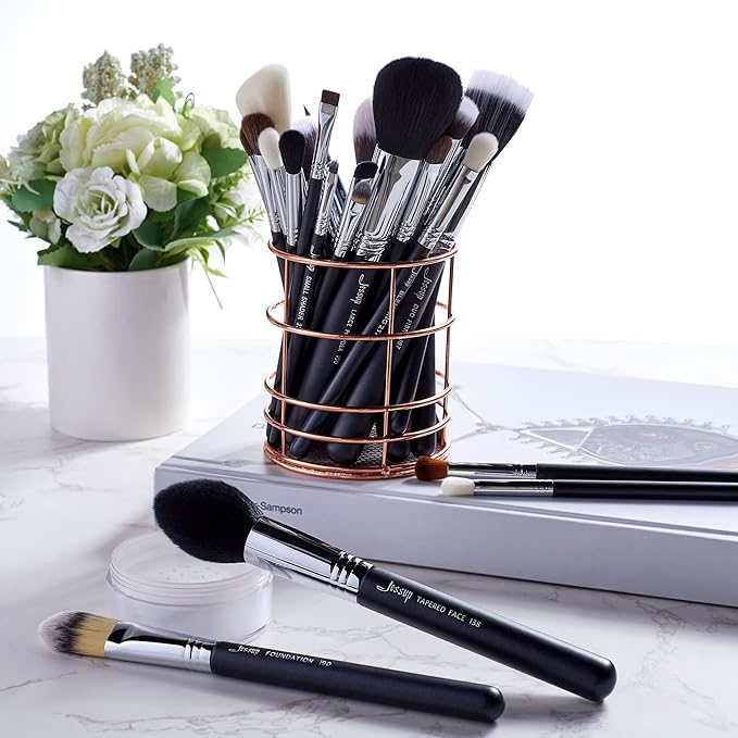 Jessup Makeup Brushes Set Professional 27 pcs Brush Makeup Premium Synthetic Foundation Contour Powder Blush Highlighter Eyeshadow Concealer Brow Face Make Up Brushes Tools Black/Silver T133-Velvo Beauty