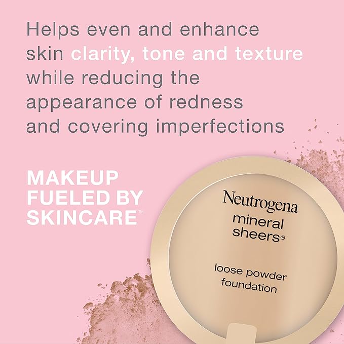 Neutrogena Mineral Sheers Lightweight Loose Powder Makeup Foundation with Vitamins A, C, & E, Sheer to Medium Buildable Coverage, Skin Tone Enhancer, Face Redness Reducer, Natural Beige 60,.19 oz-Velvo Beauty