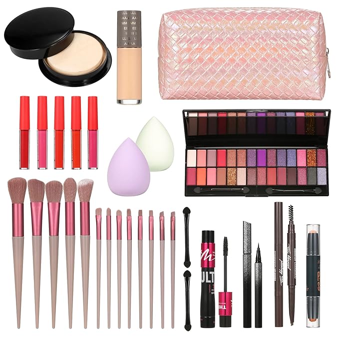All in One Makeup Kit Makeup Kit for Women Full Kit Multipurpose Makeup Kit-Makeup Brush Set,Eyeshadow Palette,Lip Gloss Set, Makeup Bag,Eyebrow Pencil,Eyeliner pencil,Mascara,Contour Bar,Liquid foundation,concealer and Face Makeup-Velvo Beauty