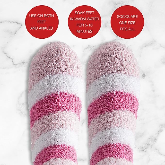 Live Green Bath and Body Pedicure Set- Relaxing Foot Care Set with Pink Fuzzy Socks, Peppermint Foot Lotion, and Foot Scrub, Holiday Present for Women-Velvo Beauty