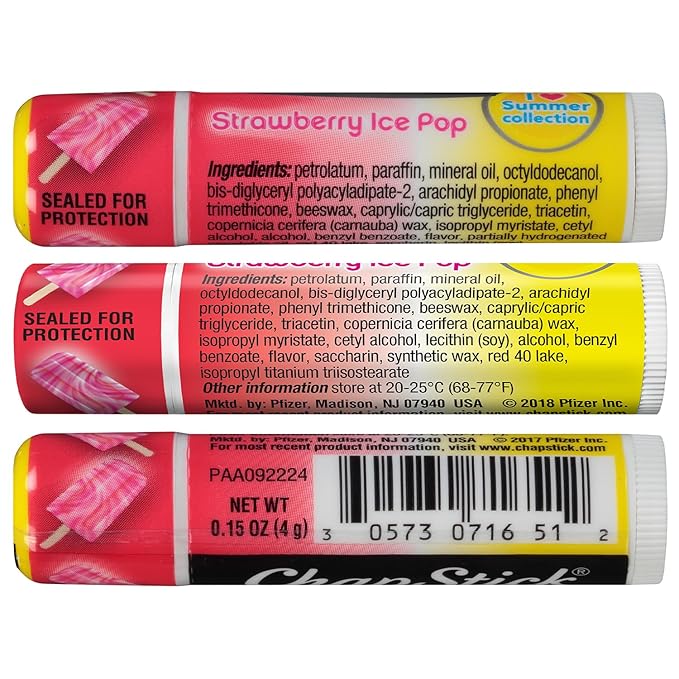 ChapStick Lip Moisturizer, Strawberry Ice Pop, 12-Pack – Limited Edition Bulk Lip Balm, Sweet & Refreshing, 0.15 Oz Ea-Velvo Beauty