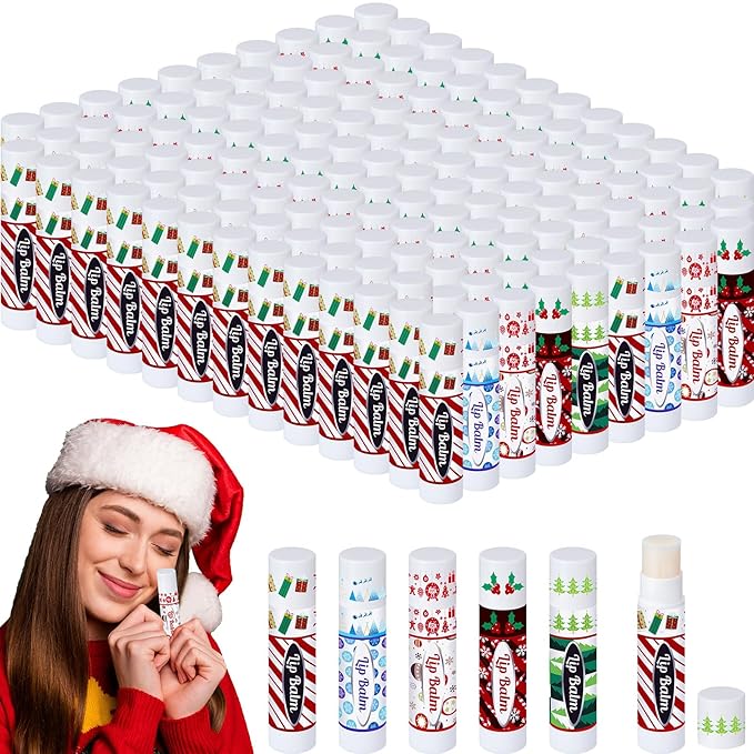 Christmas Lip Balm Bulk Cute Xmas Lip Balm Gifts Set Moisturizing Lip Care Christmas Stocking Stuffers Holiday Treat Goodie Gifts Xmas Party Favors Supplies for Kids Women Men(200 Pcs)-Velvo Beauty