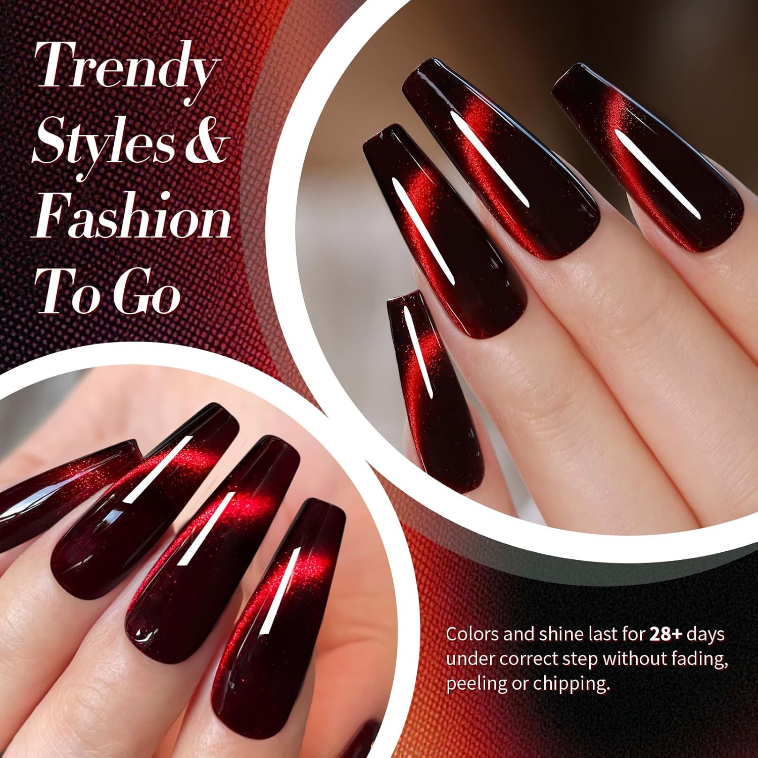 Born Pretty Cat Magnetic Eye Gel Nail Polish, Red Holographic Glitter Shiny Sparkle Crystal Gel Nail Polish Magnetic Nail Polish Salon DIY at Home 15mL-Velvo Beauty