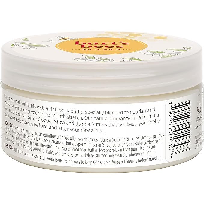 Burt's Bees Mama Belly Butter Stretch Mark Cream for Pregnancy Massages Body & Reduces Scar Appearance, Prenatal & Postnatal Tummy Skin Care, Shea Butter & Vitamin E Rich Formula, 6.5 Oz Tub-Velvo Beauty