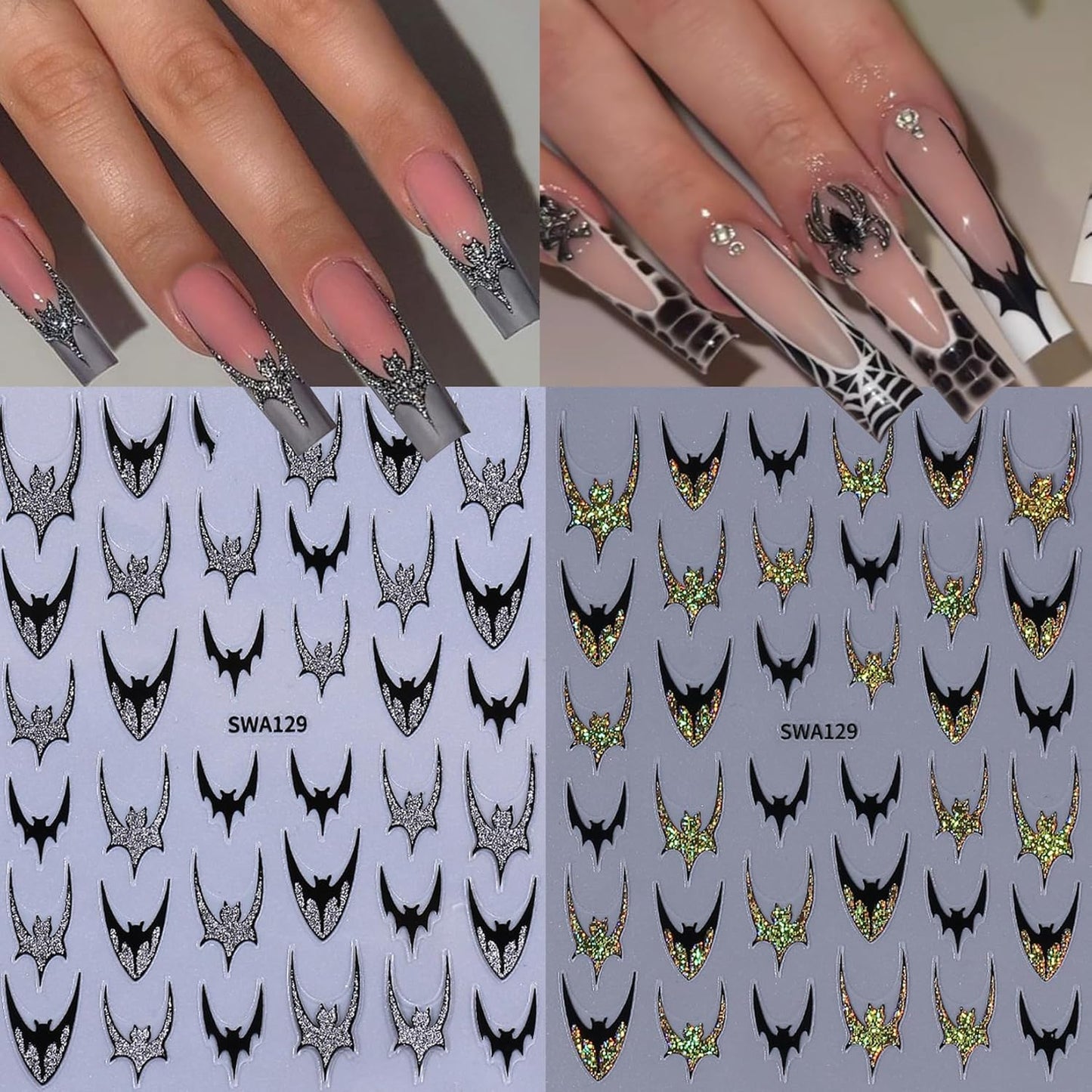 Halloween Nail Stickers Dragon Decals 12 Sheets Spooky Bat Ghost Stickers for Nails Art Metallic Glitter Spider Web Pumkin Blood Key Nail Designs Fall Holiday Supplies Manicure Decoration for Women-Velvo Beauty