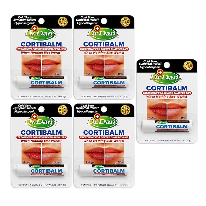 Dr. Dan's Cortibalm-5 pack- for Dry Cracked Lips Healing Lip Balm for Severely Chapped Lips - Designed for Men, Women and Children-Velvo Beauty