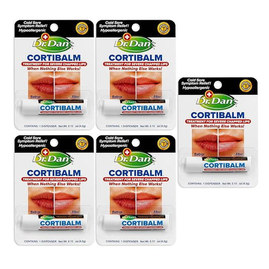 Dr. Dan's Cortibalm-5 pack- for Dry Cracked Lips Healing Lip Balm for Severely Chapped Lips - Designed for Men, Women and Children-Velvo Beauty