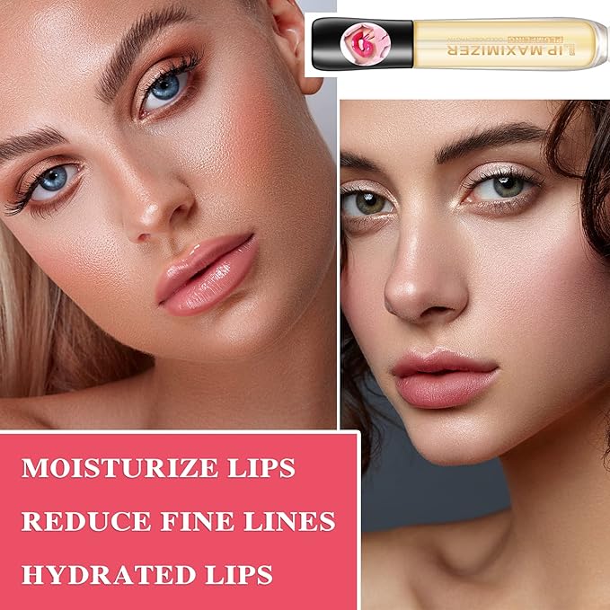 Lip Plumper Lip Gloss 2Pcs,Moisturizing Lip Oil Lip Plumper Gloss Lip Plumping Lip Care Serum Instant Volume Lip Filler Lip Maximizer Balm Plumper Reduce Fine Lines & Improve Dryness Wrinkles-Velvo Beauty