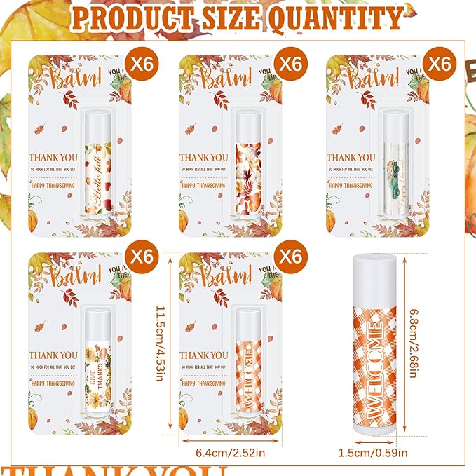 30 Pack Hello Fall Thanksgiving Party Gifts Bulk Lip Balms Favors Employee Appreciation Gifts Small Thank You Gifts for Women Men Satff Coworkers Teachers-Velvo Beauty