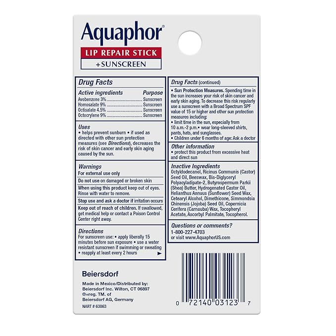 Aquaphor Lip Repair, Moisturizing Lip Balm Set, Soothes Dry Chapped Lips, Lip Repair Stick, 0.17 Oz (Pack of 2) + Lip Repair and Protect Stick, Lip Balm with Sunscreen SPF 30, 0.17 Oz (Pack of 2)-Velvo Beauty