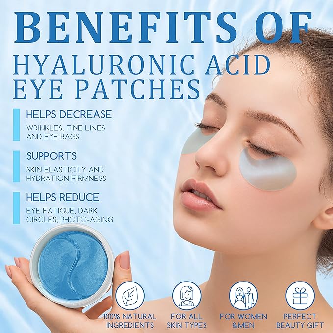 Under Eye Patches, Hyaluronic Acid Eye Mask, Collagen Eye Pads for Dark Circles, Eye Bags, Puffiness, Diminish Fine Lines and Wrinkles, Moisturize and Tighten Eye Skin for Men and Women-Velvo Beauty
