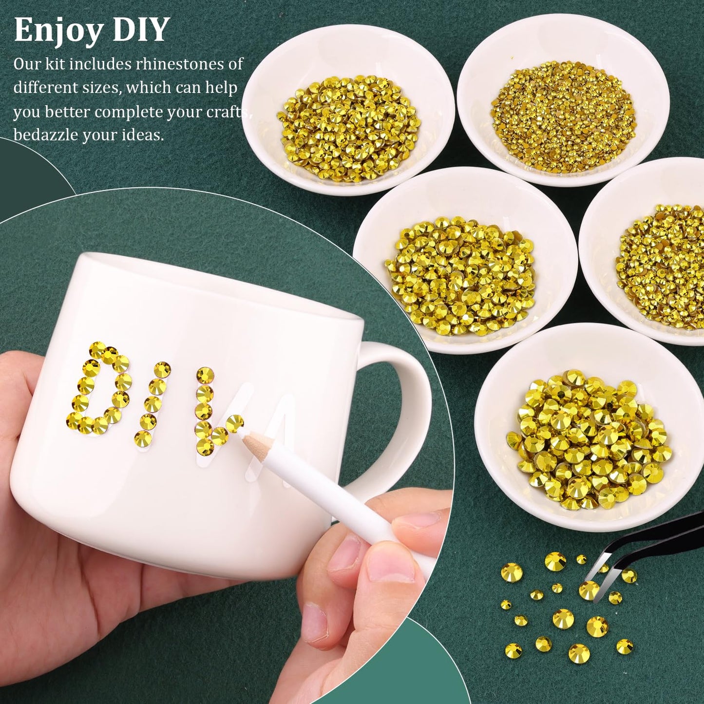 Resin Rhinestones for Crafting with B7000 Jewelry Glue, 2 Boxes Bright Gold Flatback Crystals with 3Pcs 10ml Glue for Bedazzling Crafts DIY Nail Art Makeup, Gems for Clothing Shoes-Velvo Beauty