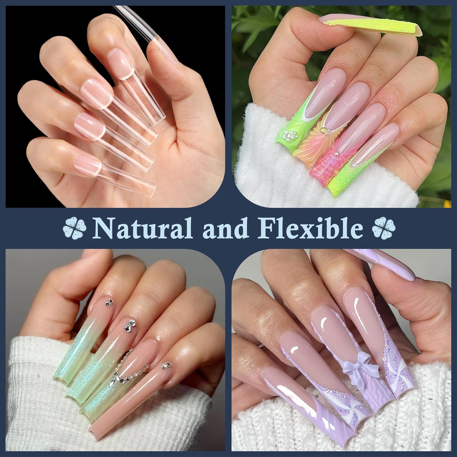 Tapered Square Nail Tips, XXL 240Pcs 12 Sizes Full Cover Fake Nails Extra Long Straight Nail Tips No C Curve Gel Nails Clear Gel Nails Tips Nail Extension for DIY Nail Art-Velvo Beauty