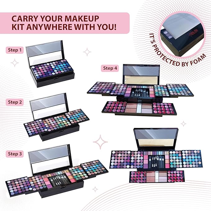 Makeup Kit for Women - 190-in-1 - Professional Makeup Pallets, makeup kit Includes Eyeshadows, Blushes, Makeup Brushes & More For a Full Makeup Look-Velvo Beauty