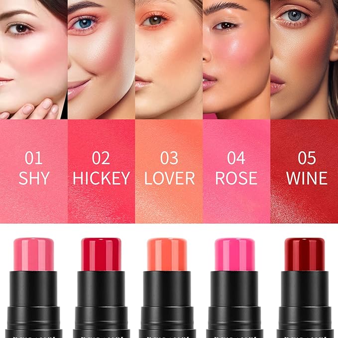 Matte Blush Stick with Built in Brush for Cheeks Summer,Ultra Pigmented Color Pop Makeup Dark Red Blush for Cheeks/Lip/Eyes,DE’LANCI Makeup Gifts for Women/Girl,Travel Size Cute Blush,Cruelty-Free #5-Velvo Beauty