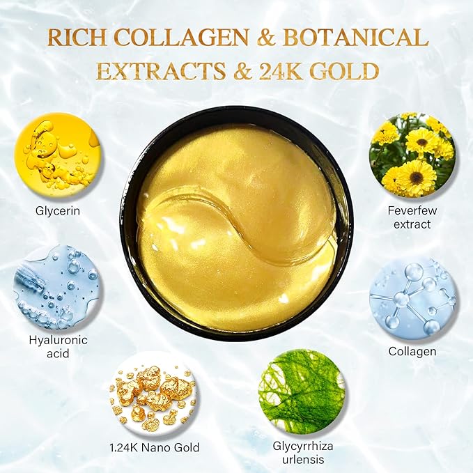 Under Eye Masks - 24K Gold Under Eye Patches for Puffy Eyes and Dark Circles - Under Eye Treatment, Fine Lines & Puffiness, 30 Pairs Collagen Eye Gel Pads for Personal Care-Velvo Beauty