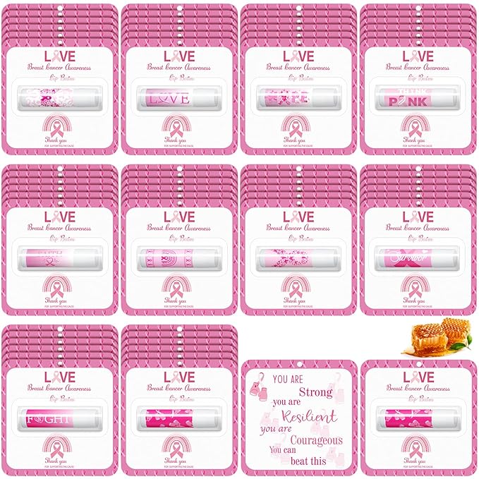 30 Pack Breast Cancer Awareness Favors Bulk Lip Balms Gifts Pink Ribbon Lip Balms Favors Breast Cancer Awareness Month Accessories Support Party Items Decorations for Women Men Survivors-Velvo Beauty