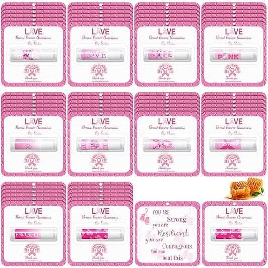 30 Pack Breast Cancer Awareness Favors Bulk Lip Balms Gifts Pink Ribbon Lip Balms Favors Breast Cancer Awareness Month Accessories Support Party Items Decorations for Women Men Survivors-Velvo Beauty