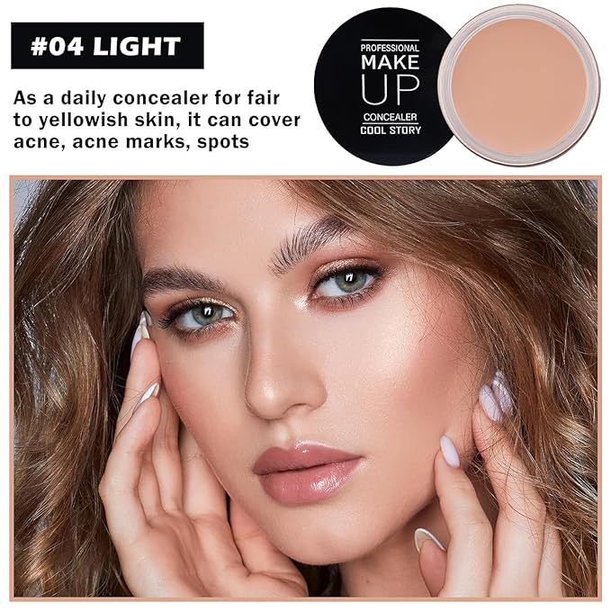 7 Color Solid Concealer Full Coverage Correcting Cream Concealer Waterproof Long-lasting Under Eye Concealer for Dark Circles Color Corrector Pro Concealer (Color 04)-Velvo Beauty
