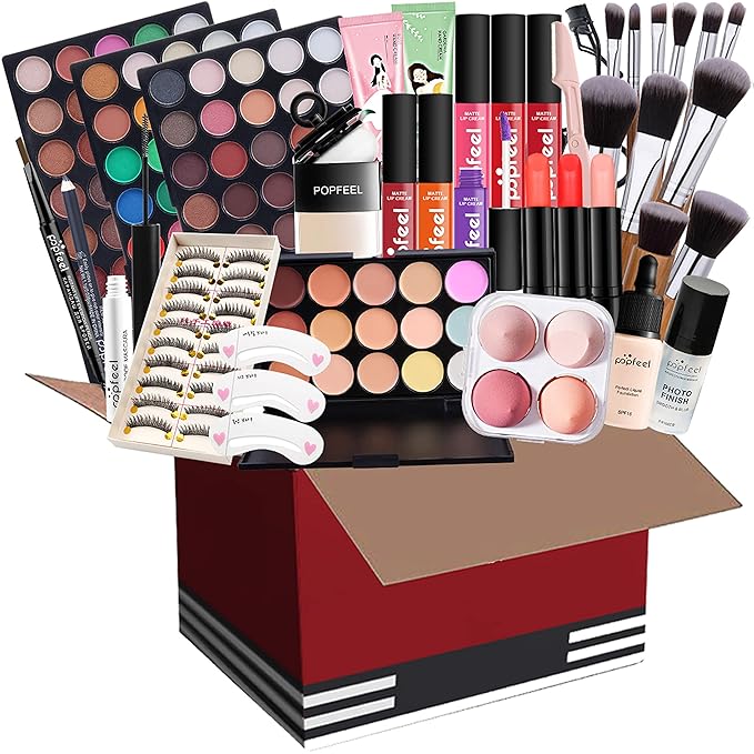 Pure Vie All-in-One Holiday Gift Surprise Makeup Set Essential Starter Bundle Include Eyeshadow Palette Lipstick Concealer Blush Mascara Eyeliner Face Powder Lipgloss Brush - Full Makeup Kit for Women-Velvo Beauty