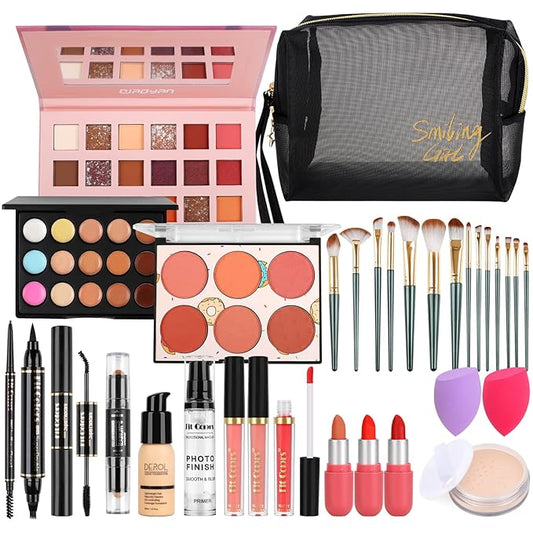 Fenshine Makeup Set,Make Up Starter Kit With Storage Bag Portable Travel Make Up Palette Eyeshadow Foundation Lip Gloss for Teenage & Adults (Type B)-Velvo Beauty