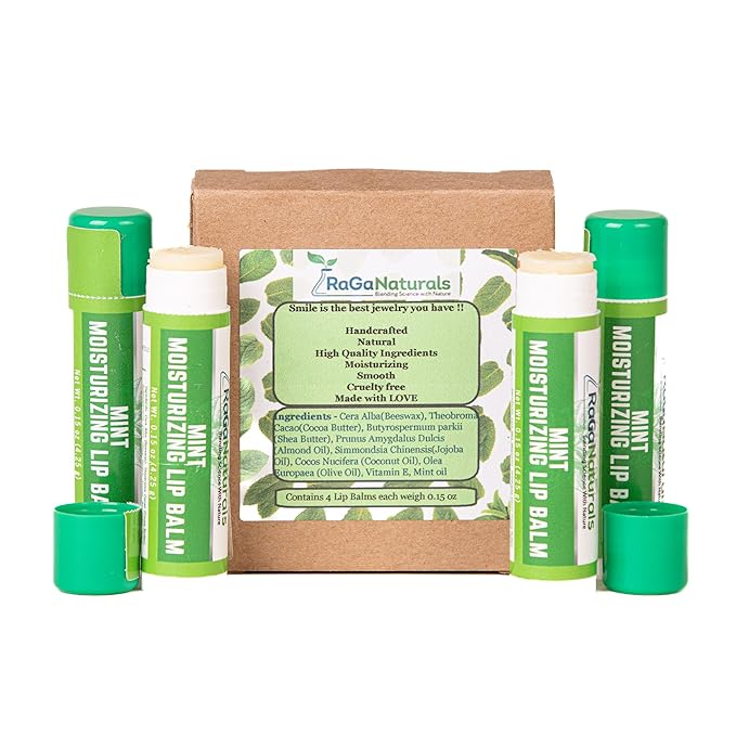Handmade Moisturizing Mint Lip Balm - All Natural, All Day Hydration, Smooth & Soft Care for Women, Men and Kids - Original Beeswax, Shea Butter, Jojoba Oil, Vitamin E - Pack of 4-Velvo Beauty