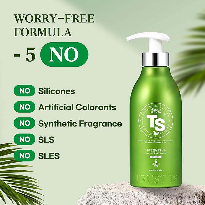 TS Natural All New TS Shampoo | Korean Shampoo for Sensitive Scalp | Hair & Scalp Care with Salicylic Acid and Natural Ingredients | Sulfate-Free Dandruff & Itchy Scalp Relief (16.9 Fl Oz / 500mL)-Velvo Beauty