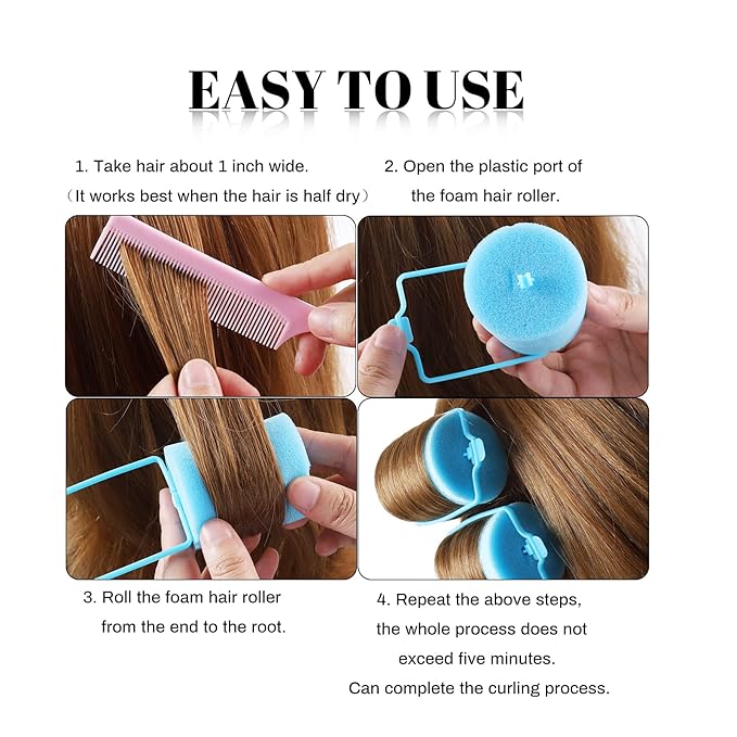 Jumbo Foam Sponge Hair Roller Soft Sleeping rollers Curvy Wavy Hairstyle Curling Hair Styling Tools 24 Pieces Use For Long Hair Short Hair Ladies And Children 2"X2.75"(blue)-Velvo Beauty