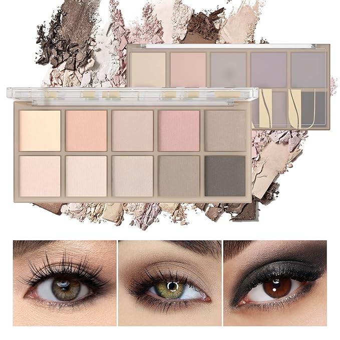 10 Colors Eyeshadow Palette Matte Naked Eye Shadow Makeup,High Pigmented, Naturing-Looking, Ultra-Blendable,Long Lasting High Pigment Nude Eyeshadow with 3 Eyeshadow Brush(Cement color)-Velvo Beauty