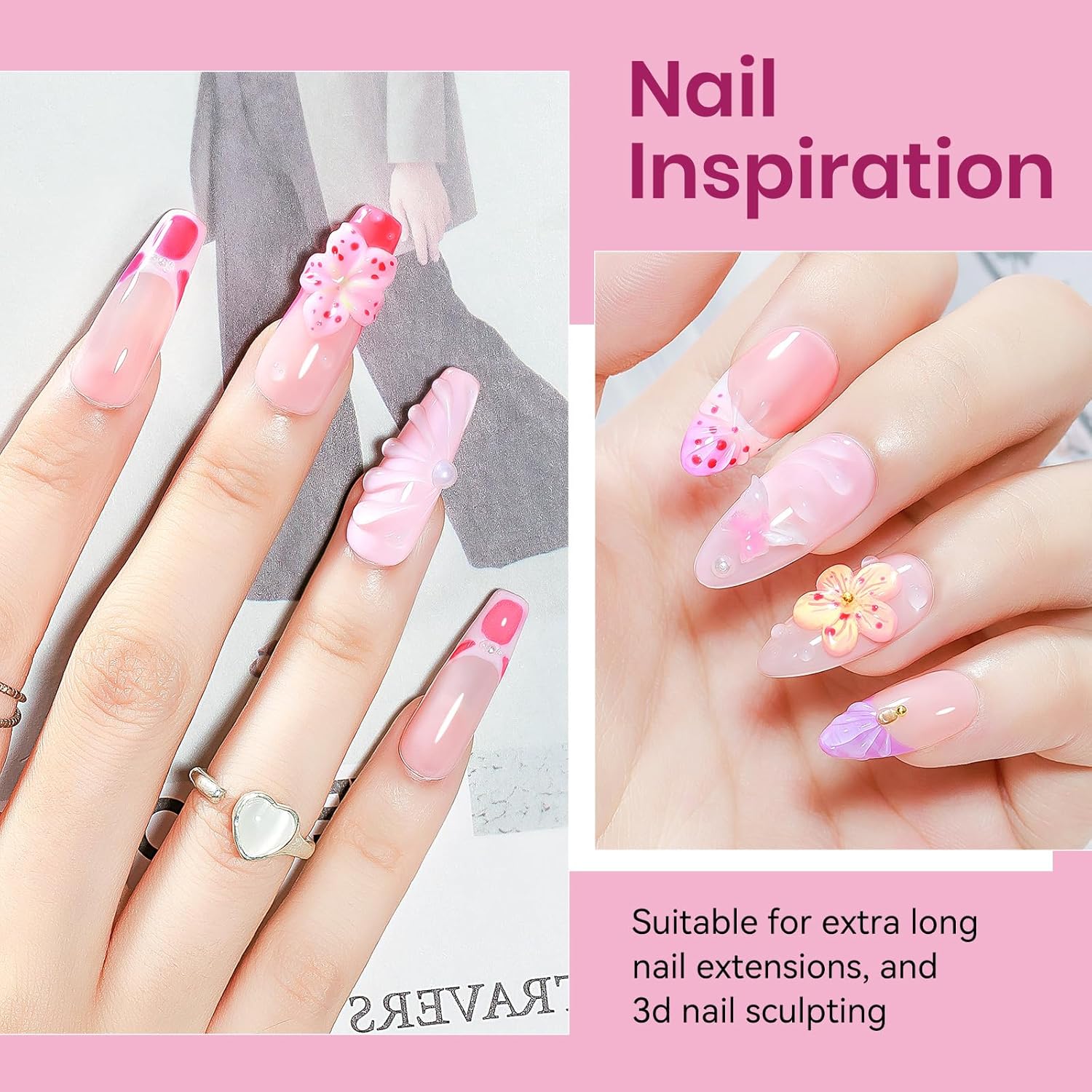 3d Sculpting Gel for Nail Art, Solid Builder Gel for Nails Non-Stick Hand for Modeling Sculpture Nail Extension UV/LED Manicure DIY At Home Clear Pink 2PCS-Velvo Beauty