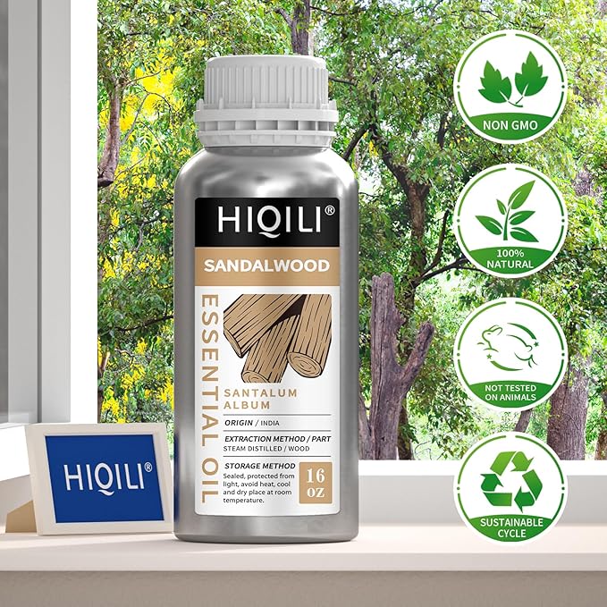 HIQILI Sandalwood Essential Oils, Long-Lasting Scent for Perfume, Diffuser, Soap Making & Candle- 16 Fl Oz-Velvo Beauty