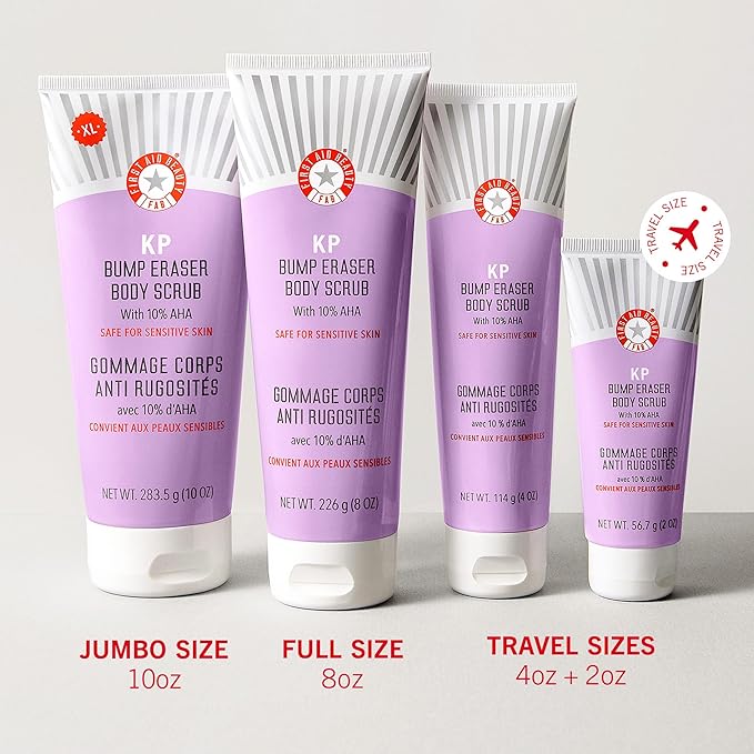 First Aid Beauty KP Bump Eraser Body Scrub Exfoliant for Keratosis Pilaris with 10% AHA – 8 oz + Bonus 1 oz Travel Size Tube-Velvo Beauty