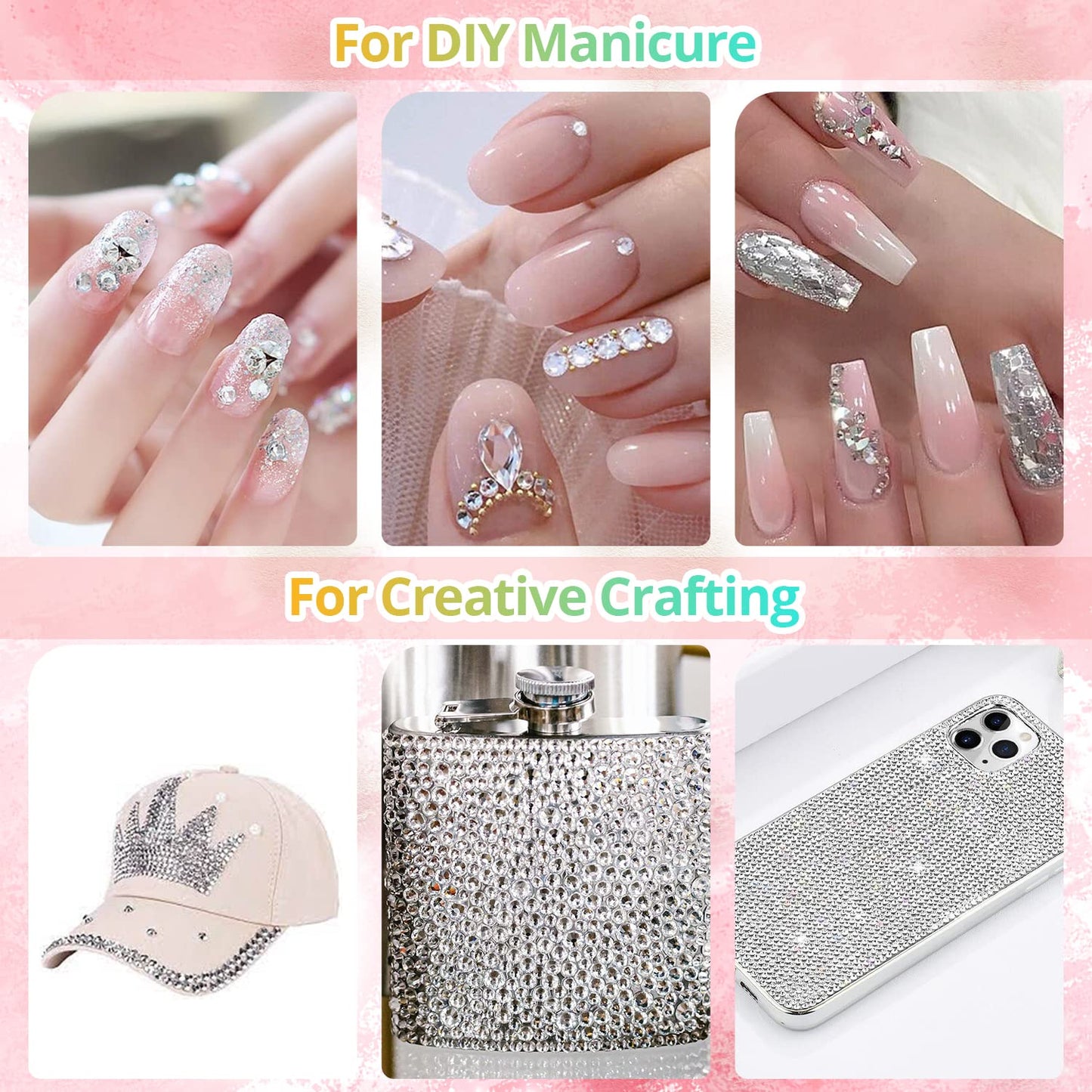 1.5-6mm Round Flatback Face Gems Kit (Clear) for Makeup with Quick Dry Glue + Brush + Tweezer, Nail Art Rhinestones Transparent White Glass Crystal Beads for Make-up Deco-Velvo Beauty