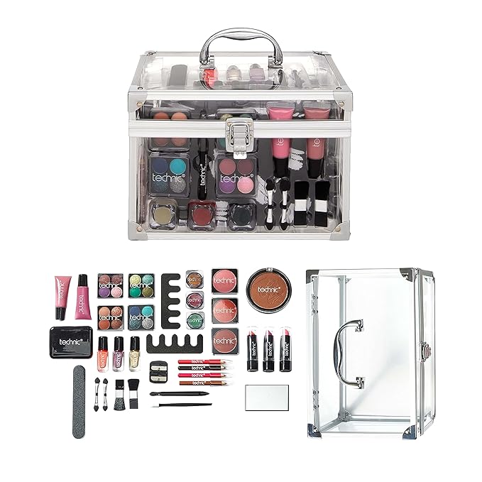 36 Pcs Clear Carry All Full Make Up Kit In a Trunk Train Case Including Makeup Brushes, Eye Shadows, Nail Polish, Blushers, Lipsticks and More-Velvo Beauty