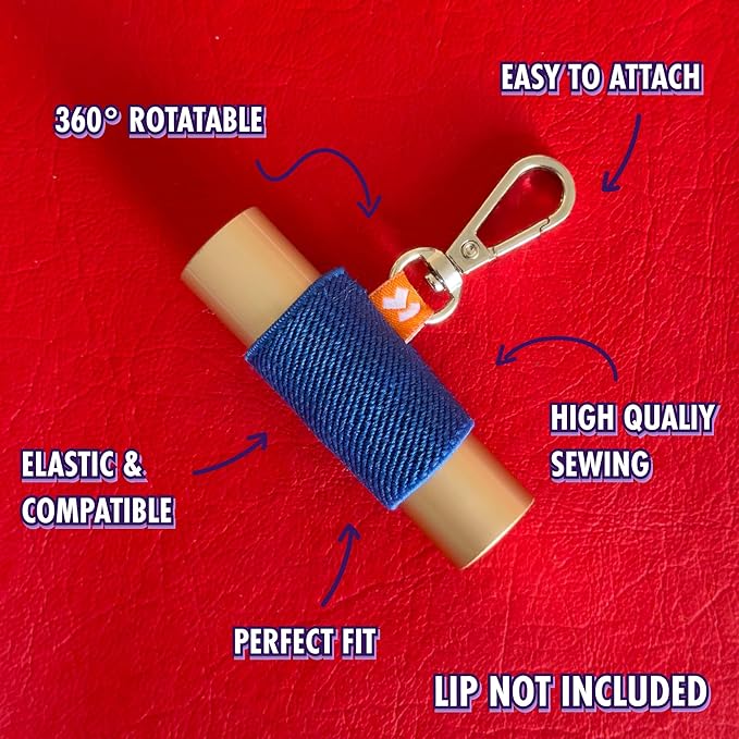 LipBalm Holder with Keychain, Lipstick Holder Keychain, Lip Gloss Holder Keychain, Never Lose Your Lip Balm, Lip Gloss or Lipstick with Cute Elastic Lip Balm Keychain Holder (Cherry)-Velvo Beauty