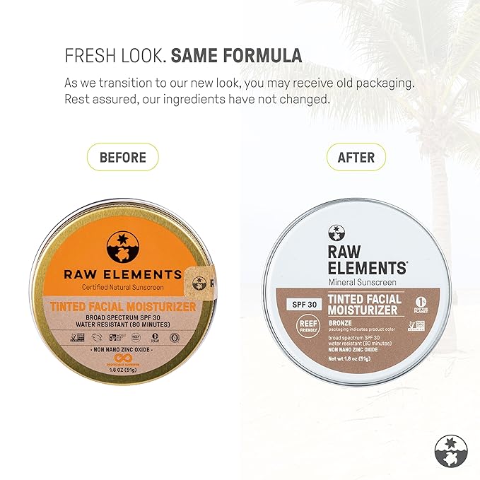 Raw Element Ultra-Moisturizing Tinted Face Cream, Non Toxic Mineral Face Sunscreen, Daily Tinted Moisturizer, Non-Nano Zinc Oxide, Reef Friendly, All Ages, SPF 30, 1.8 oz, Bronze, Pack of 1-Velvo Beauty