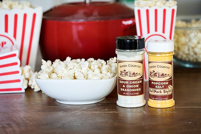Amish Country Popcorn | Seasoning Variety Pack | Ballpark Style Buttersalt - 5.5 oz and Sour Cream and Onion - 4.7 oz Popcorn Seasoning | Old Fashioned, Non-GMO and Gluten Free-Velvo Beauty