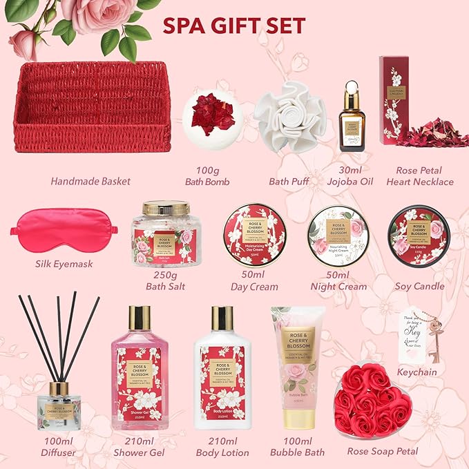 Mothers Day Gifts for Mom 25Pcs Luxury Spa Gift Basket for Women with Necklace, Shower Gel | Relaxing Bath & Body Care Kit Valentine's Christmas Gifts for Her Perfect for Anniversary or Bridal Shower-Velvo Beauty