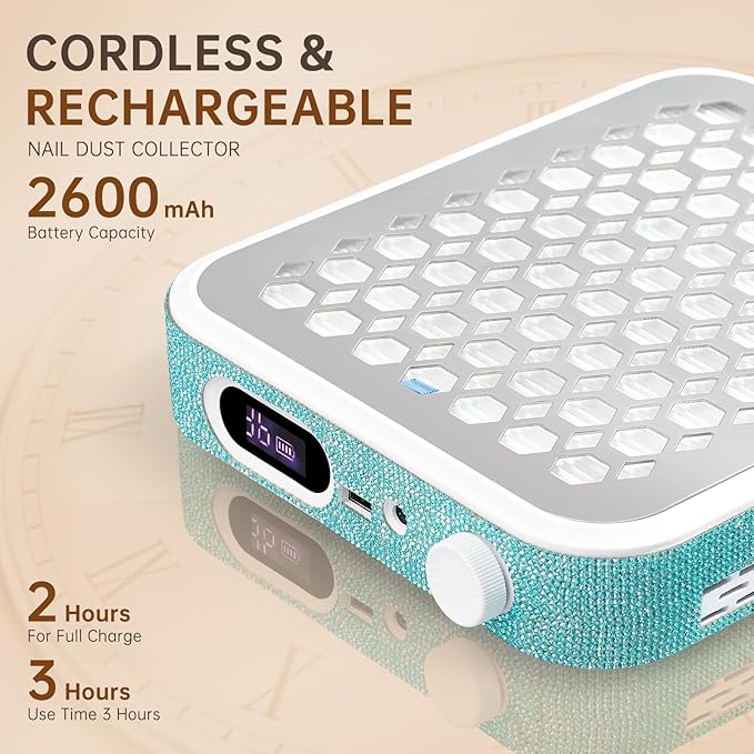 Nail Dust Collector, Rechargeable Dust Collector Nail Tech, Powerful Vacuum Fan Vent Dust Collector Extractor Dust Suction Machine for Acrylic Nails Polishing, Nail Salon&Home, Blue-Velvo Beauty