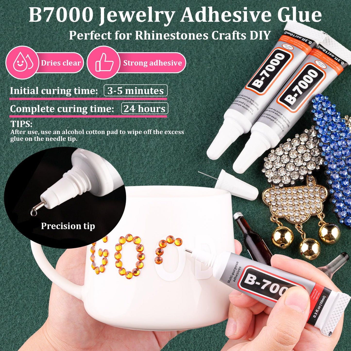 Resin Rhinestones for Crafting with B7000 Jewelry Glue, 1 Box Orange Flatback Crystals with 3Pcs 10ml Glue for Bedazzling Crafts DIY Nail Art Makeup，Non Hotfix Gems for Clothing Shoes-Velvo Beauty