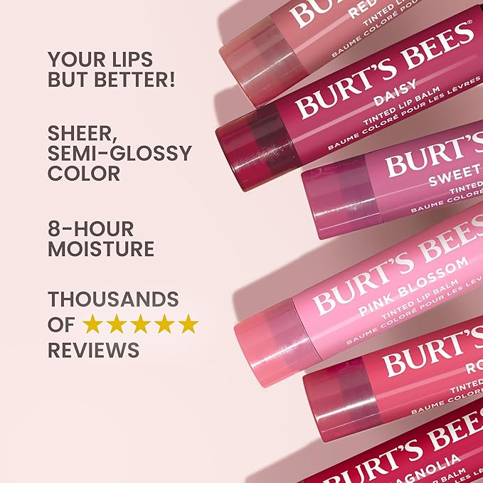 Burt's Bees Lip Tint Balm with Long Lasting 2 in 1 Duo Tinted Balm Formula, Color Infused with Deeply Hydrating Shea Butter for a Natural Looking Buildable Finish, Raspberry Zinnia (2-Pack)-Velvo Beauty