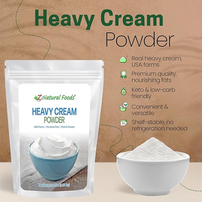 Z Natural Foods Heavy Cream Powder - Nutrient-Dense, Delicious Powdered Cream with 1-Year Shelf Life - Easy to Use & Perfect for Coffee, Baking & Recipes, Keto-Friendly, Gluten-Free, 5 lbs-Velvo Beauty
