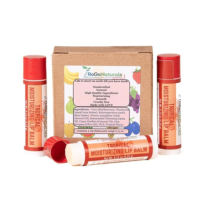 All Natural Tropical Moisturizing Lip Balm, Nourishing Lip Care For All Day Hydration, 100% Natural, Handmade with Love in USA, SuperFruit - Berries, Mango, Grapefruit (4 Pack)-Velvo Beauty