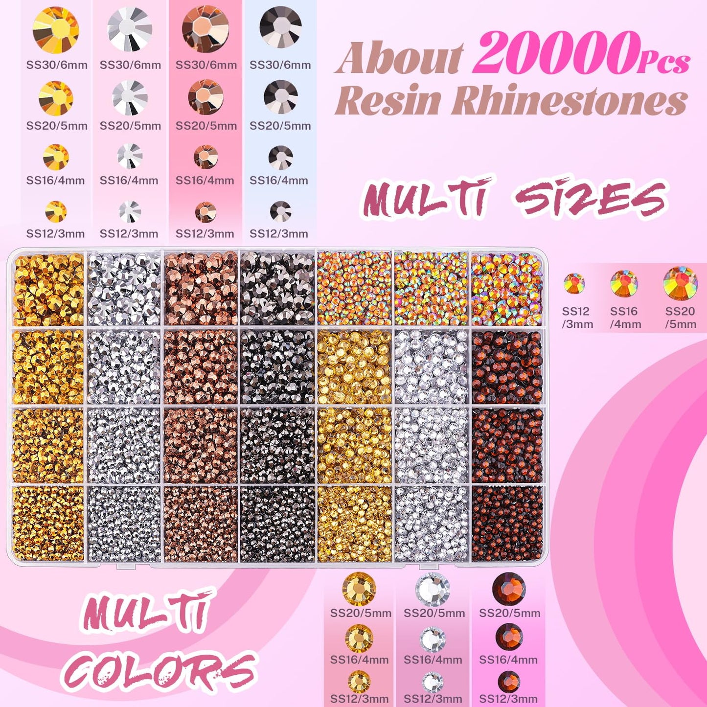 20000Pcs Metallic Rhinestones for Bedazzling with 1Pcs B7000 Jewelry Glue, Resin Rhinestones for Crafting Crafts DIY, Bedazzler Kit Gems for Clothing Shoes Tumblers Nail Art Assorted Size 3/4/5/6mm-Velvo Beauty