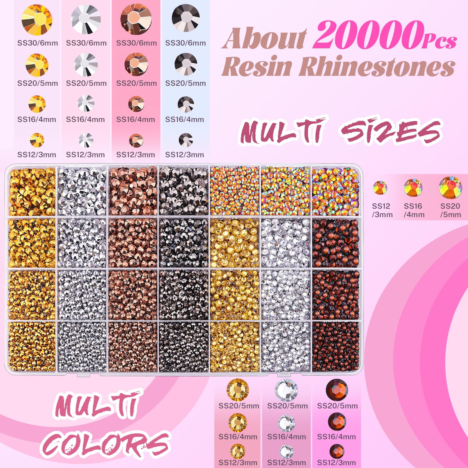 20000Pcs Metallic Rhinestones for Bedazzling with 1Pcs B7000 Jewelry Glue, Resin Rhinestones for Crafting Crafts DIY, Bedazzler Kit Gems for Clothing Shoes Tumblers Nail Art Assorted Size 3/4/5/6mm-Velvo Beauty