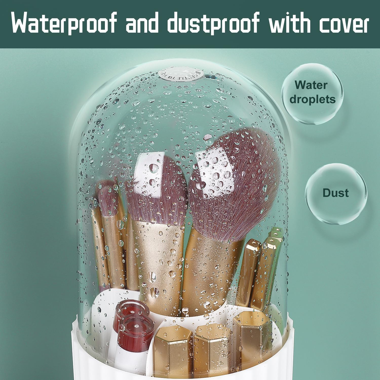 JessLab Makeup Brush Holder Organizer with Lid, 360 Degree Rotatable Makeup Brush Organizer Spinning Cosmetics Holders Brush Storage Box Display for Bathroom Vanity Countertop, White-Velvo Beauty