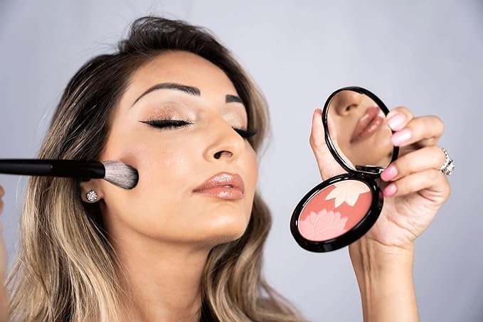 Manna Kadar Beauty - Blossom Floral Compact, Multi-functional Blush & Highlighter, 3 Shades of Pink, Coral, & Champagne for a Perfect Blend, Natural & Radiant, Use on Décolletage, Highly Pigmented-Velvo Beauty