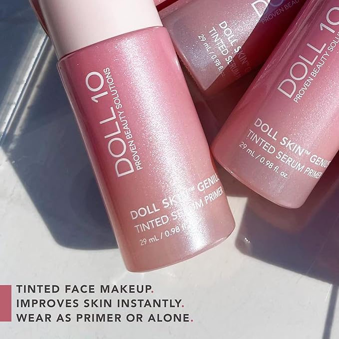 Doll 10 - Doll Skin Tinted Serum Primer - Blurs Color, Texture & Pores - Improves Skin While Wearing - Good for All Skin Types - Oil Free, Vegan, Cruelty Free & No Parabens (Light-Medium, 1 oz)-Velvo Beauty