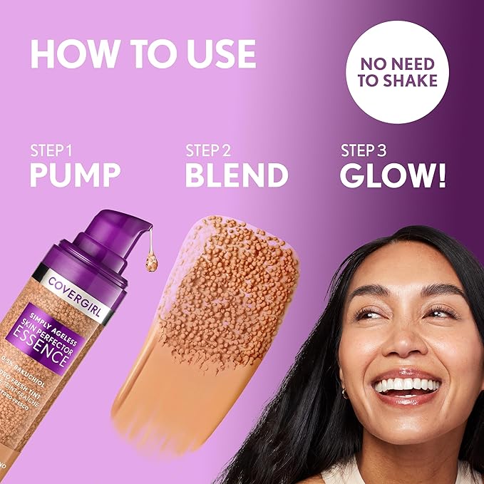 Covergirl Simply Ageless Skin Perfector Essence Foundation, 10 Fair, Tinted Skin Perfector, Skincare Makeup Hybrid, Sheer Tint, Radiant Finish, Skin-Like Finish, Vegan Formula, 1.0oz-Velvo Beauty